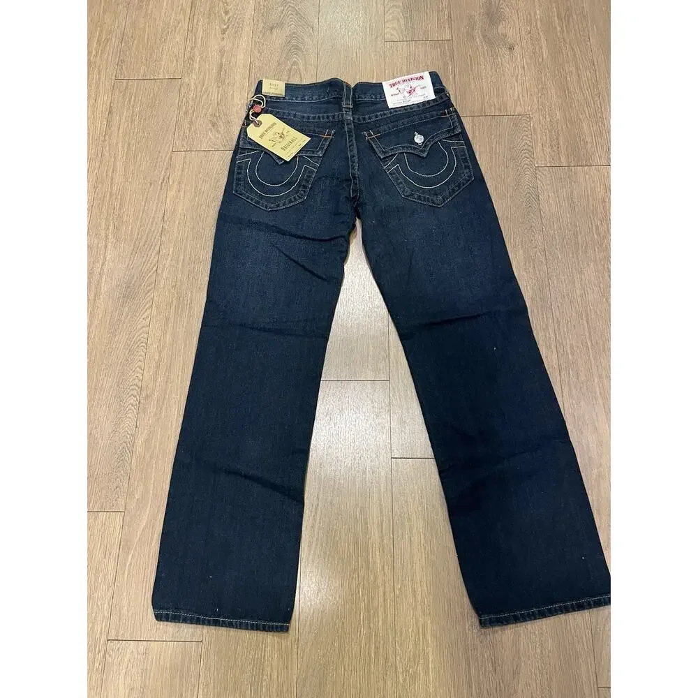 New True Religion Blue Straight Ricky Jeans USA 30 Big T Flap Y2K